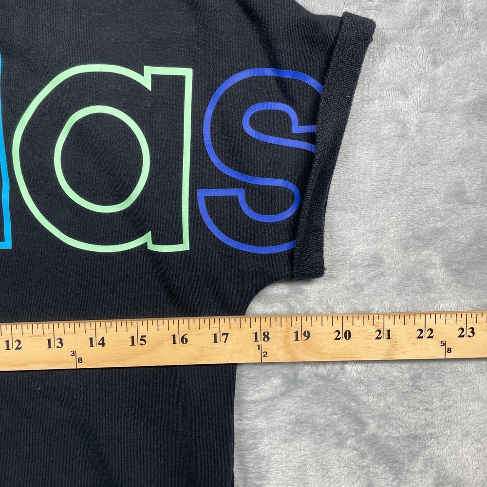 Adidas Black Short Sleeve Sweatshirt Girls Rainbow Logo XL 16 - Picture 5 of 6